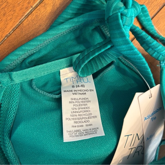 *NWT* Time and Tru Cutout Ribbed One Piece Swimsuit in Green Ocean, Sz S (4-6) - Picture 11 of 12